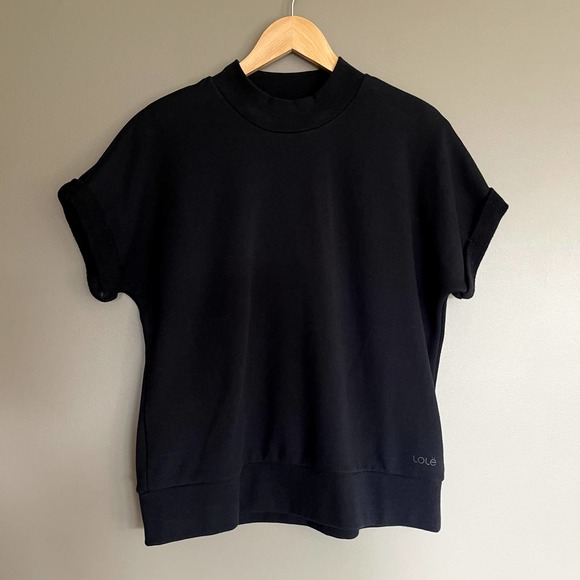 Lole Agda Short Sleeve Tee Black Size Large Sweatshirt Terry Material Athleisure - Picture 5 of 16
